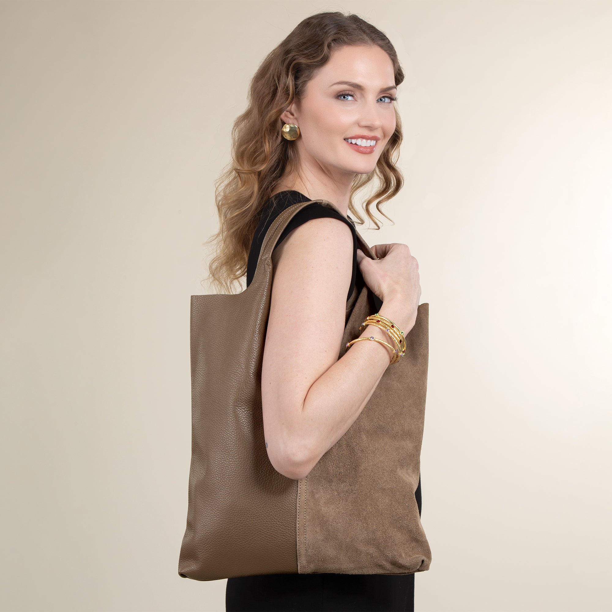 Faenza Latte Italian Leather & Suede Tote
