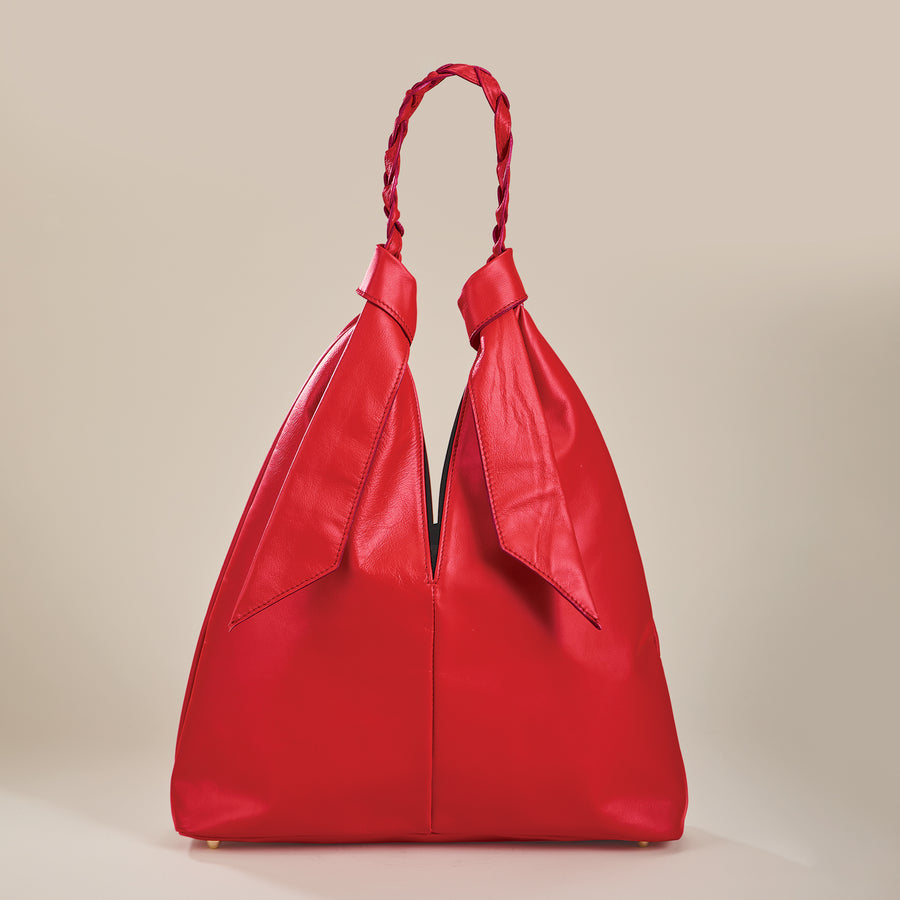 Campania Red Italian Leather Hobo Style Bag