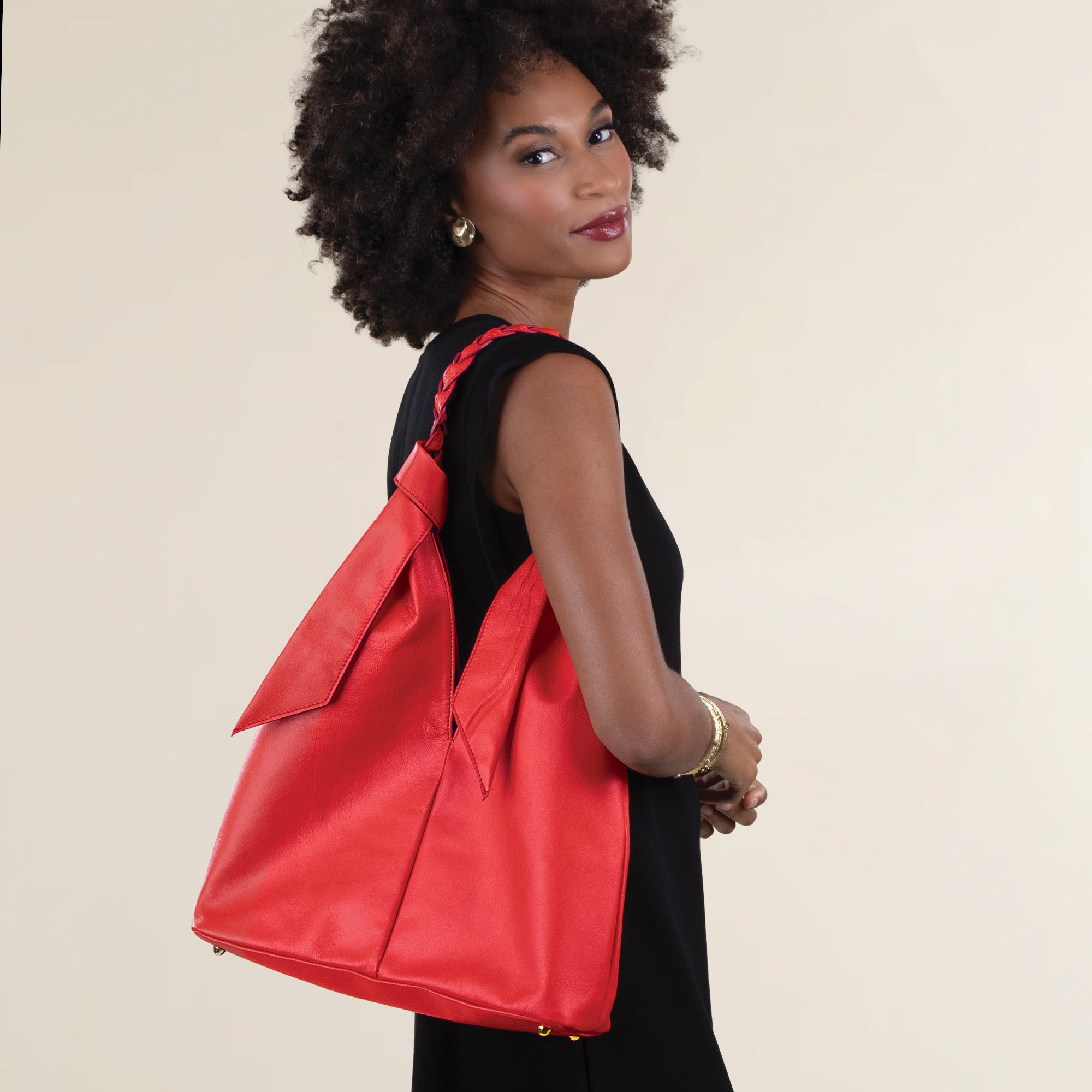 Campania Red Italian Leather Hobo Style Bag