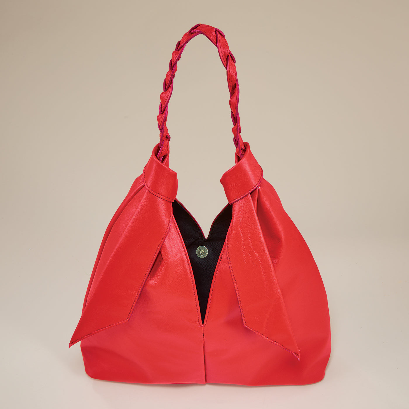 Campania Red Italian Leather Hobo Style Bag