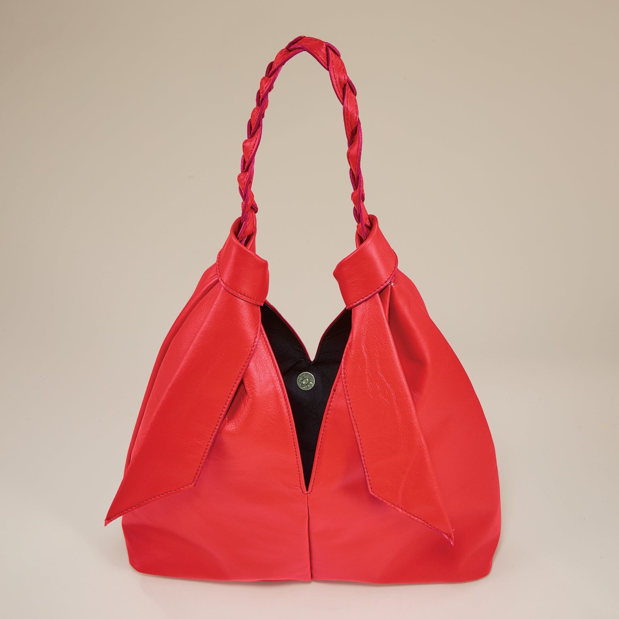 Campania Red Italian Leather Hobo Style Bag