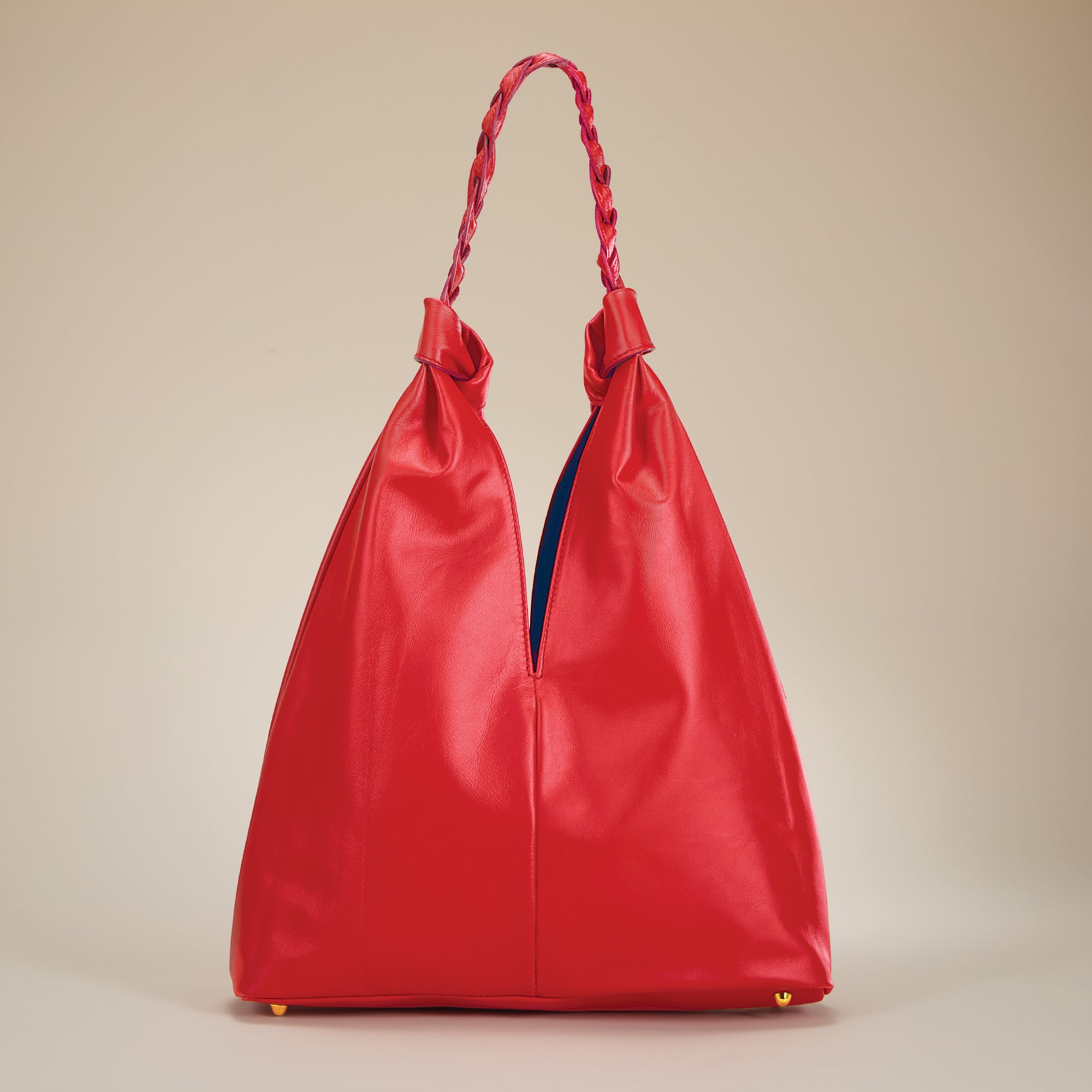 Campania Red Italian Leather Hobo Style Bag