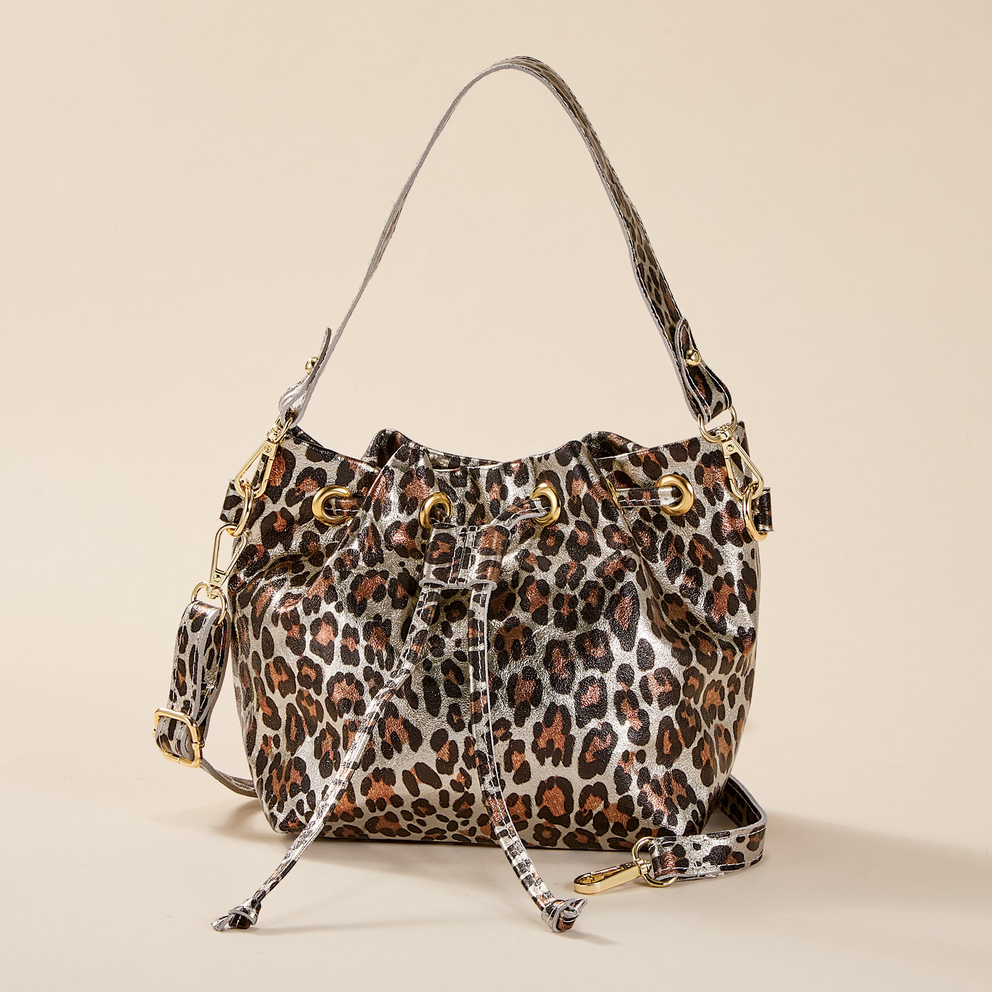 Salerno Metallic Silver Safari Bucket Bag