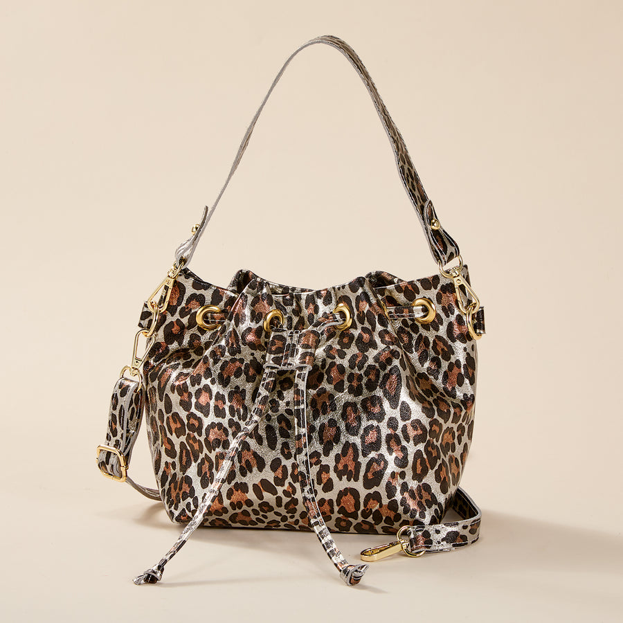 Salerno Metallic Silver Safari Bucket Bag
