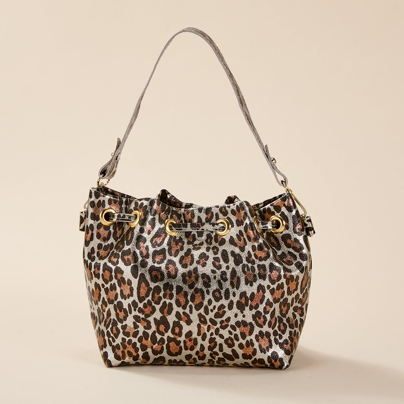 Salerno Metallic Silver Safari Bucket Bag