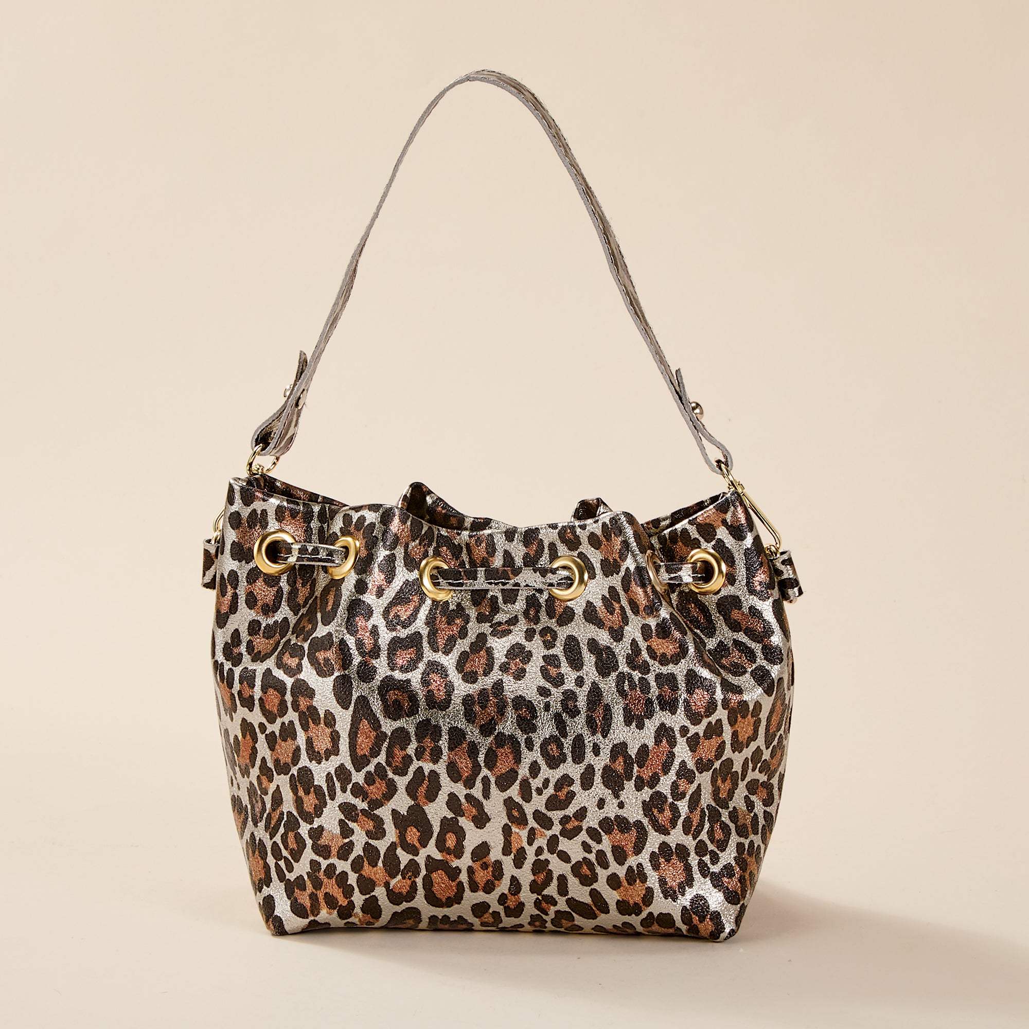 Salerno Metallic Silver Safari Bucket Bag