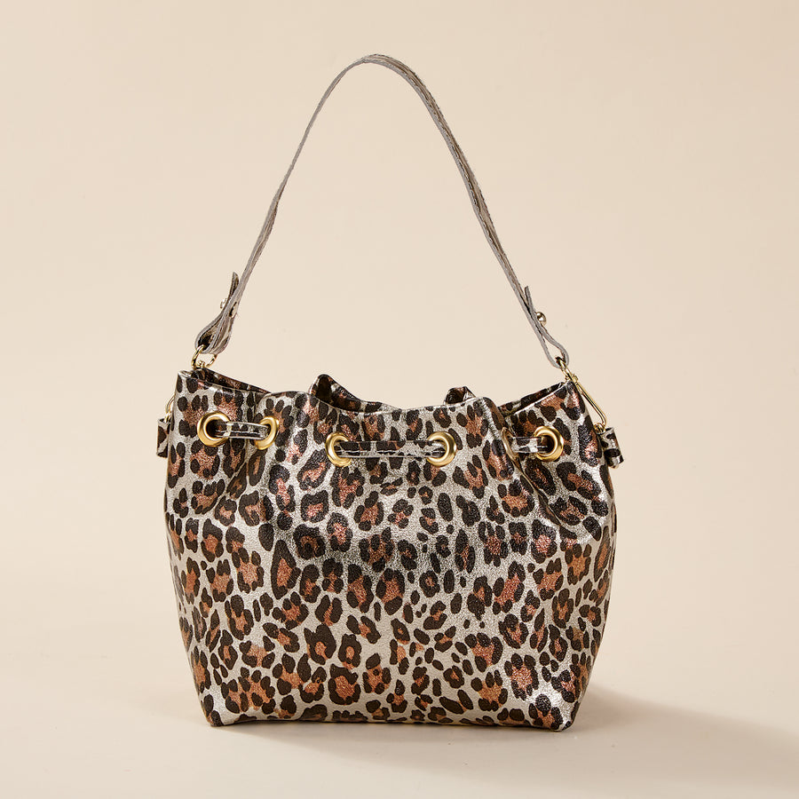 Salerno Metallic Silver Safari Bucket Bag