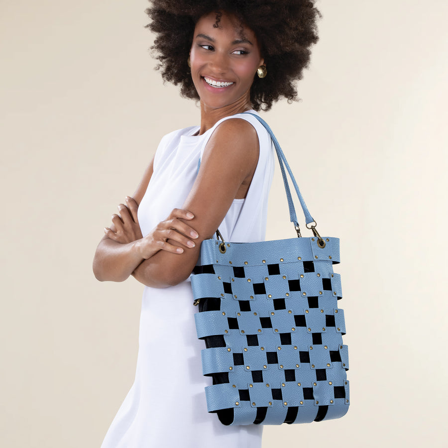 Bevagna Blue Cut Out Italian Leather Tote