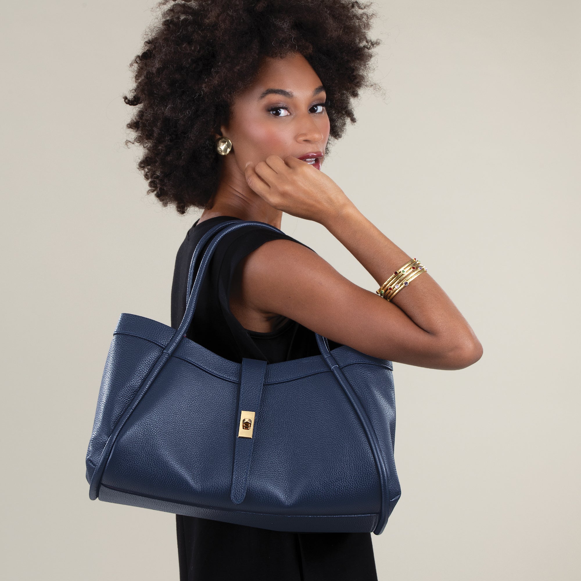 Imperia Navy Italian Leather Satchel