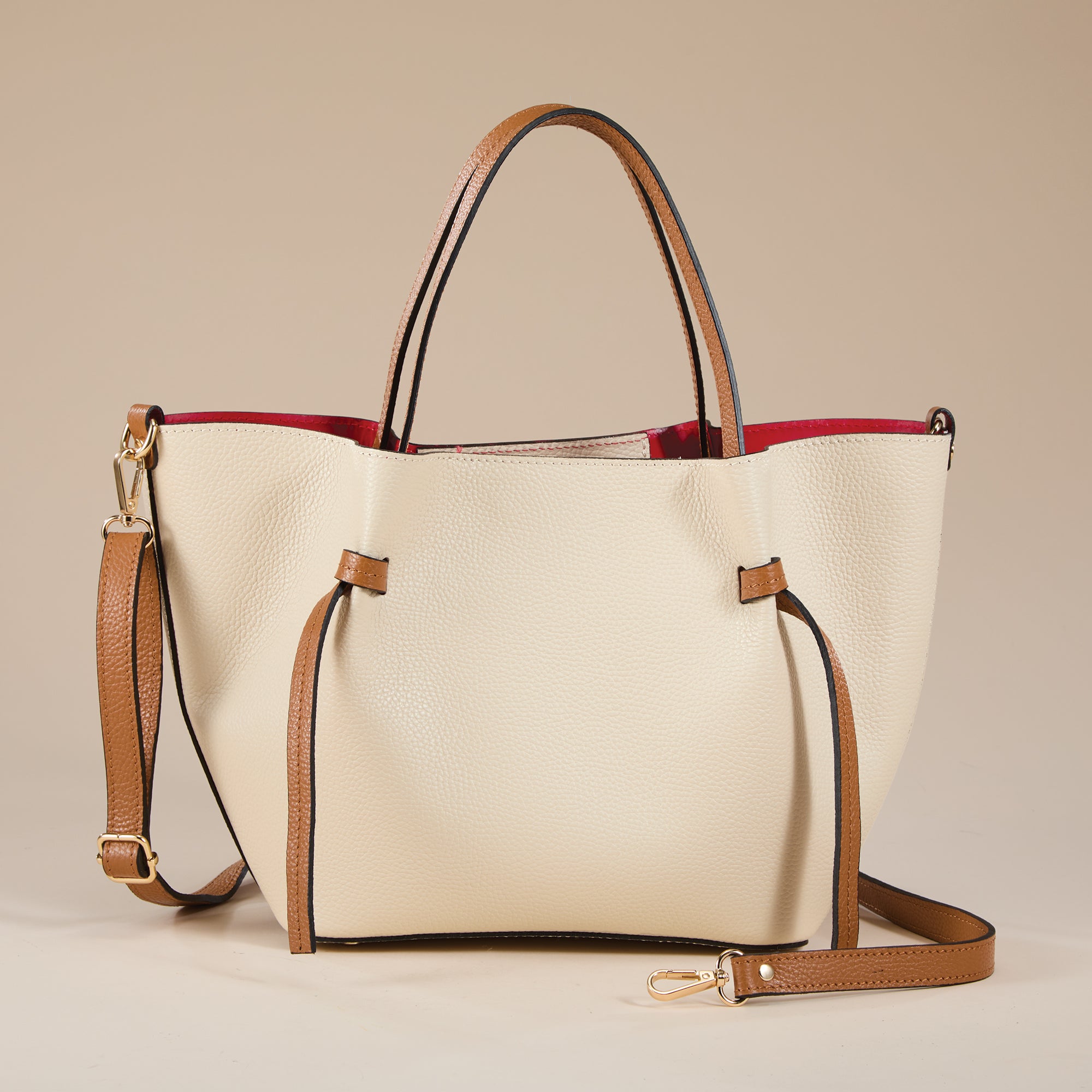 Cecina Ivory & Tan Italian Leather Satchel