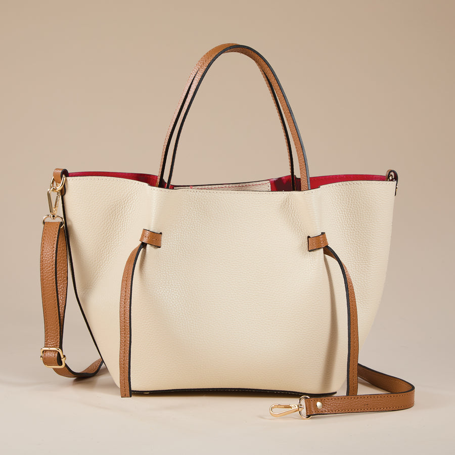 Cecina Ivory & Tan Italian Leather Satchel