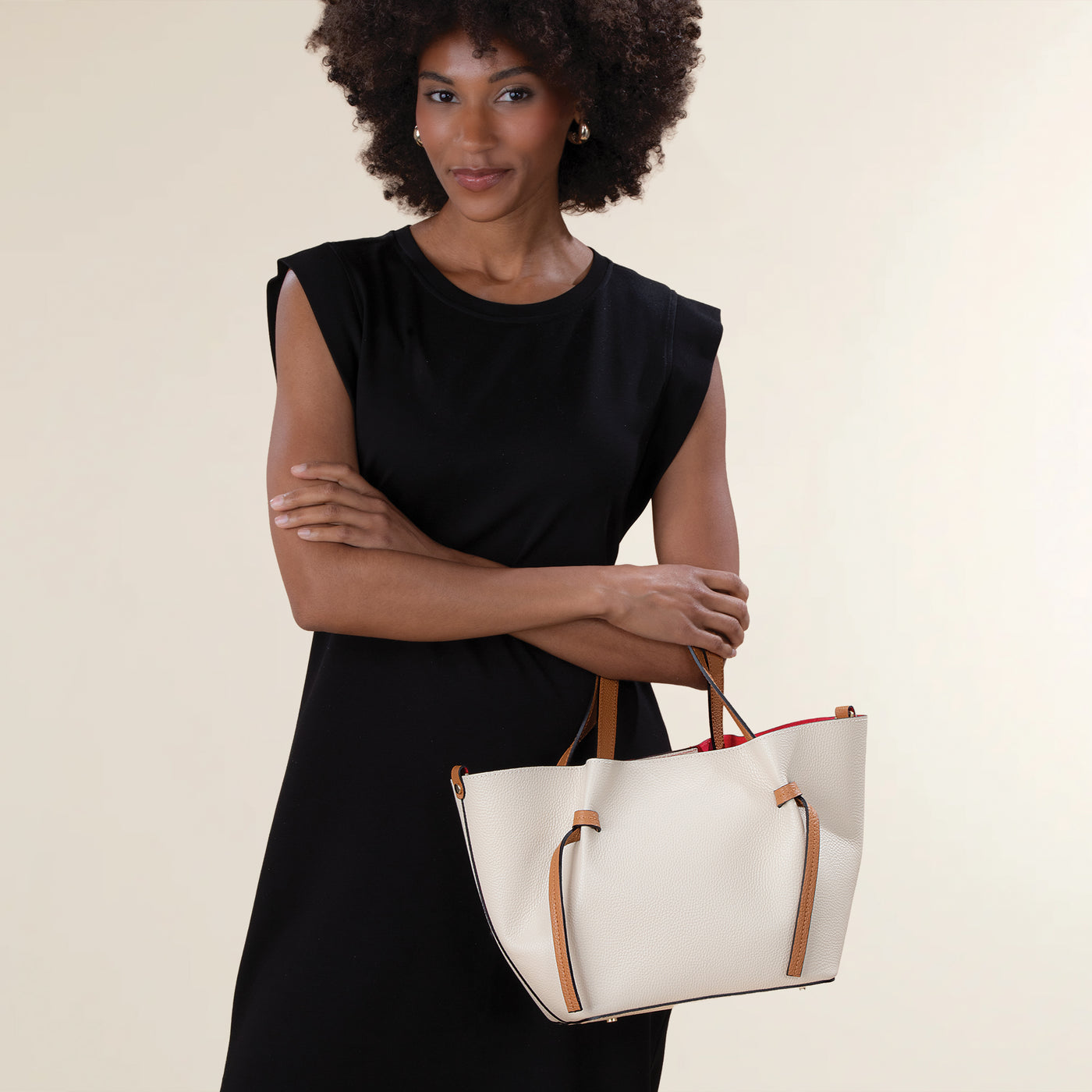 Cecina Ivory & Tan Italian Leather Satchel