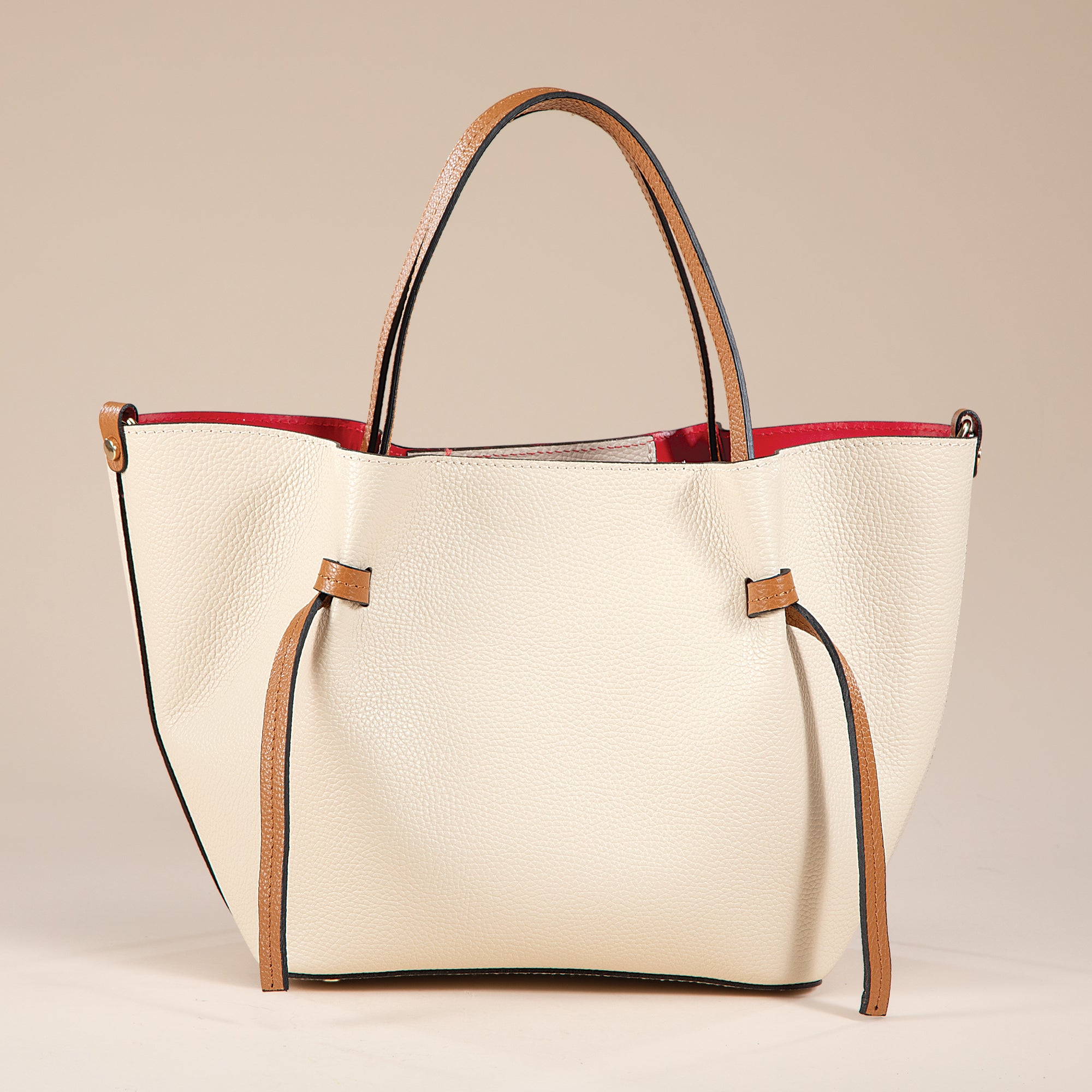 Cecina Ivory & Tan Italian Leather Satchel