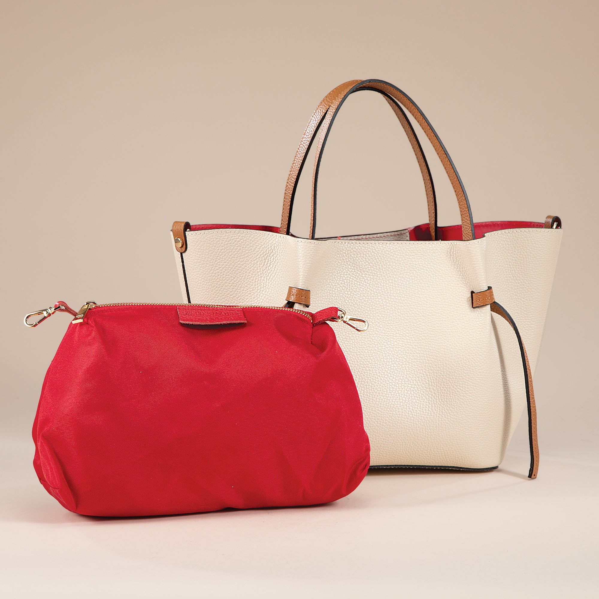 Cecina Ivory & Tan Italian Leather Satchel