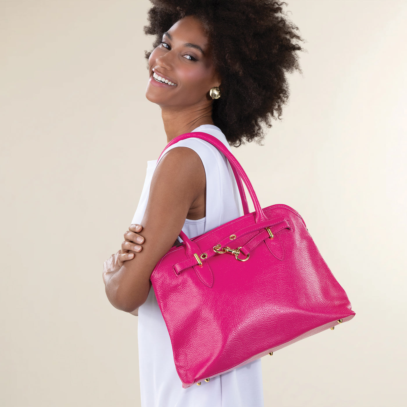 Varazze Berry Pink Italian Leather Satchel