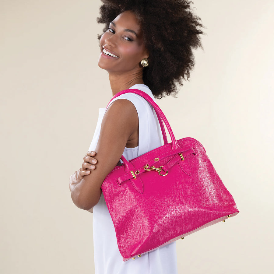 Varazze Berry Pink Italian Leather Satchel