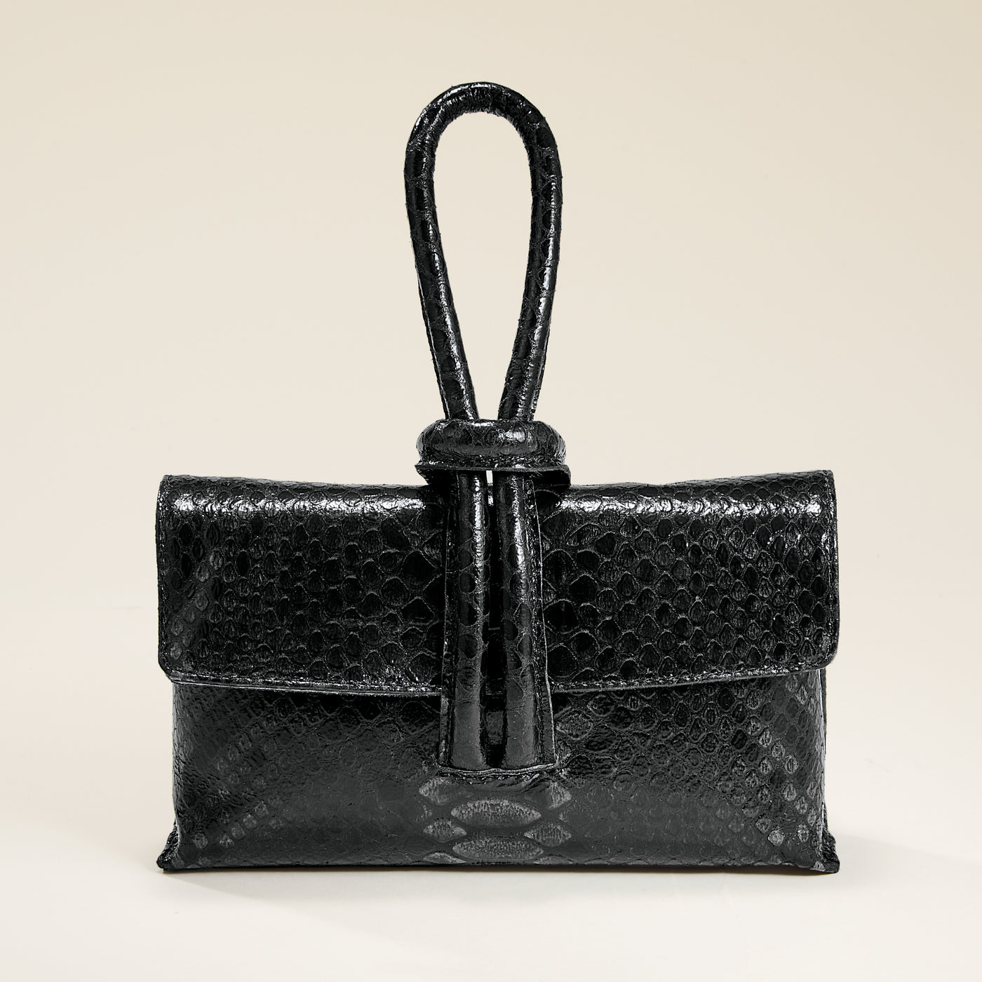 Puglia Black Snakeskin Italian Leather Clutch