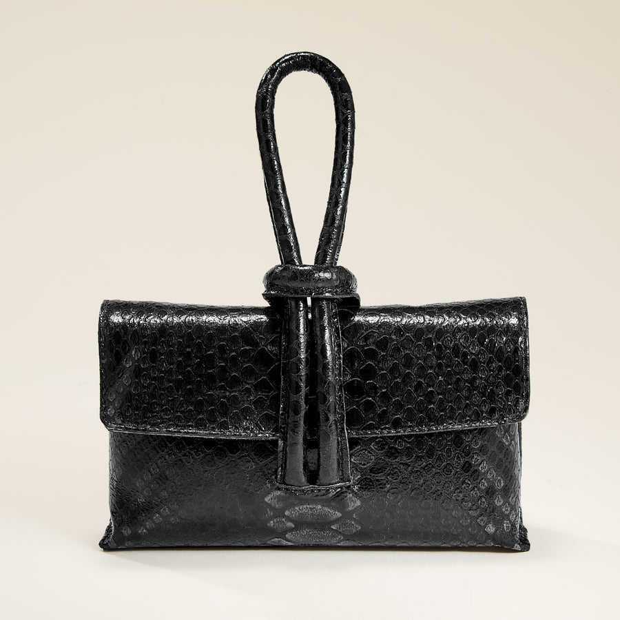 Puglia Black Snakeskin Italian Leather Clutch