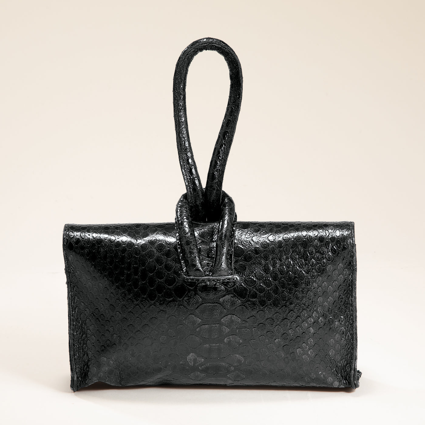 Puglia Black Snakeskin Italian Leather Clutch