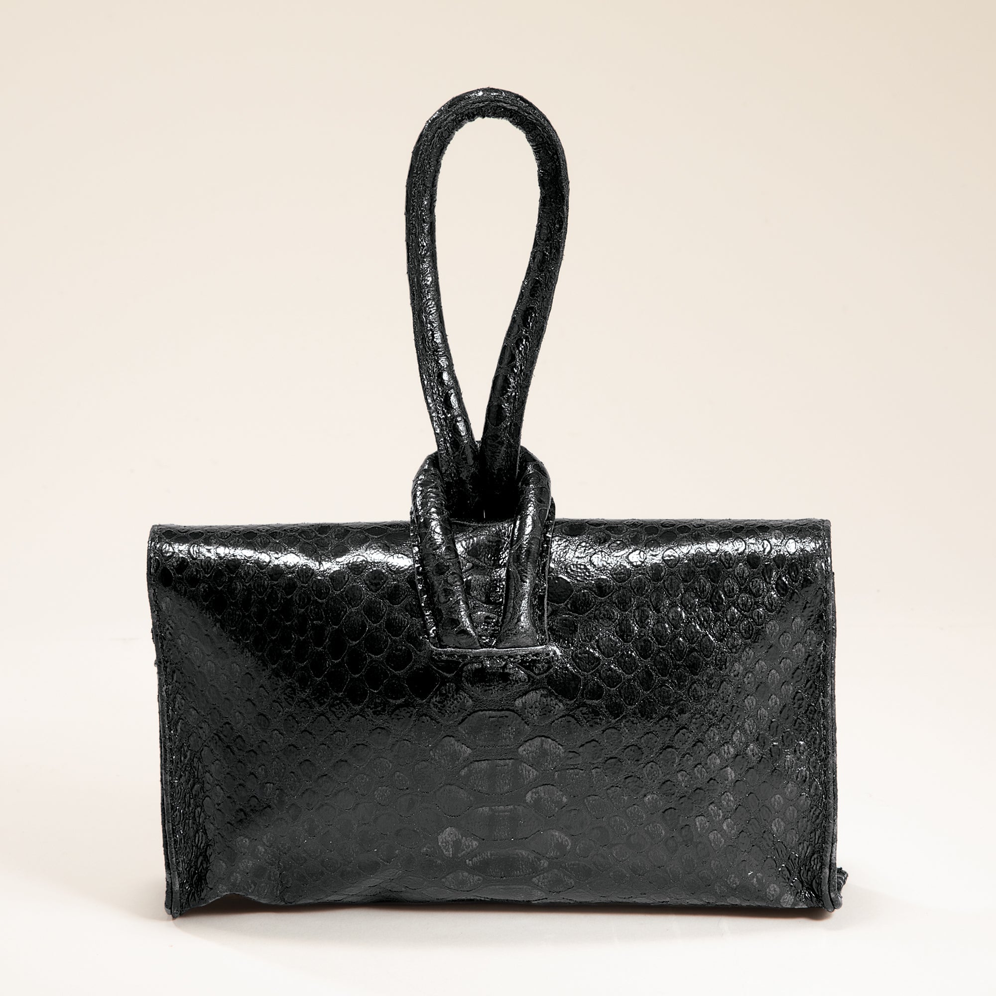 Puglia Black Snakeskin Italian Leather Clutch