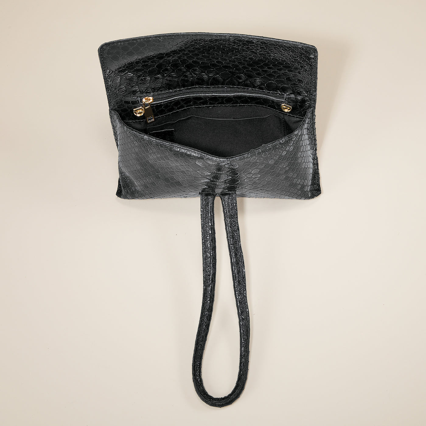 Puglia Black Snakeskin Italian Leather Clutch