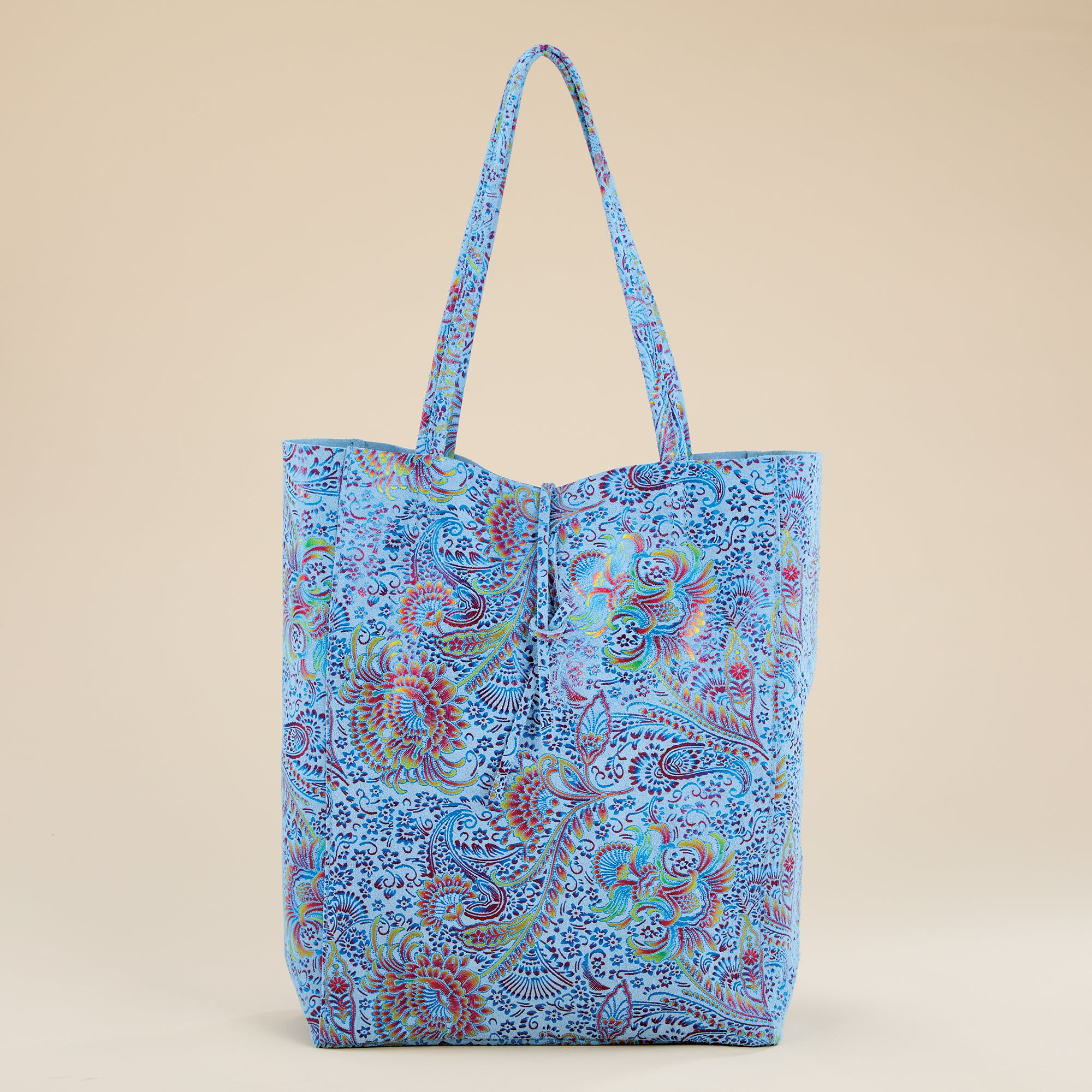 Francesca Blue Rainbow Paisley Italian Leather Tote