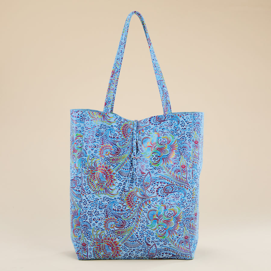 Francesca Blue Rainbow Paisley Italian Leather Tote