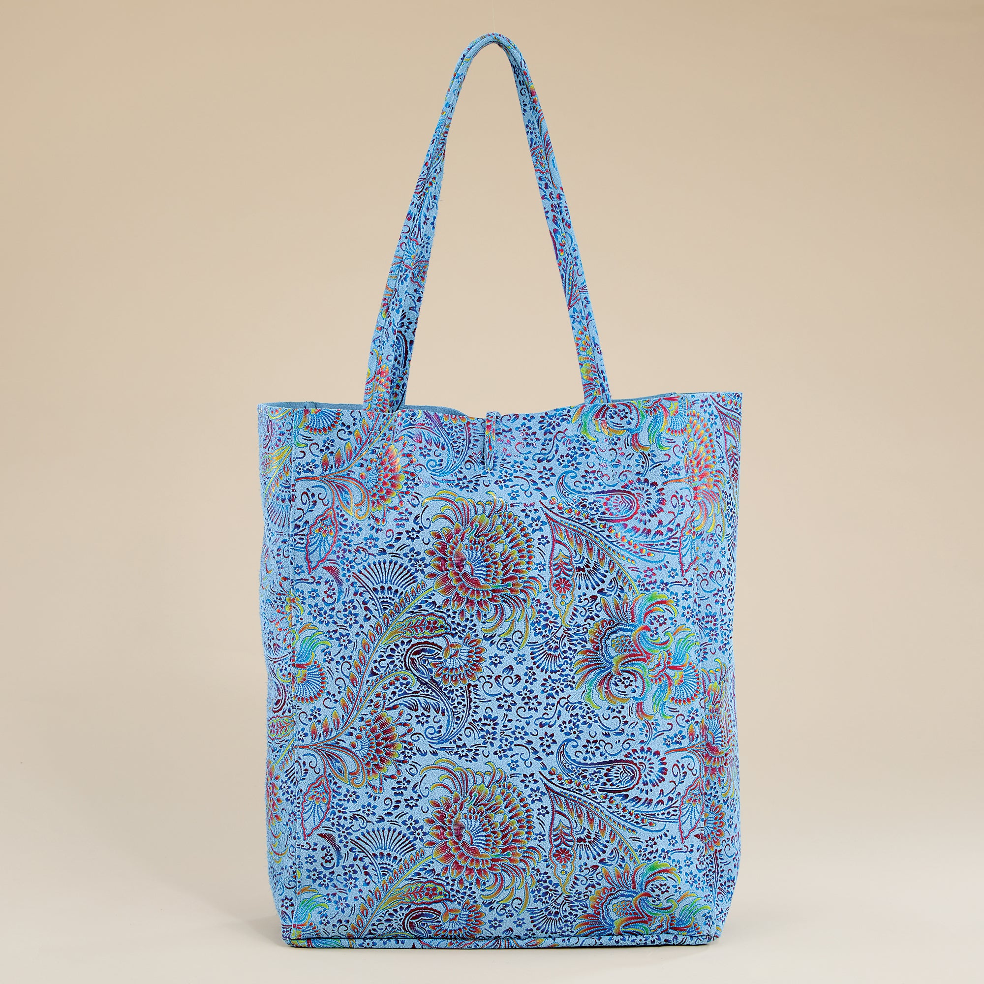 Francesca Blue Rainbow Paisley Italian Leather Tote