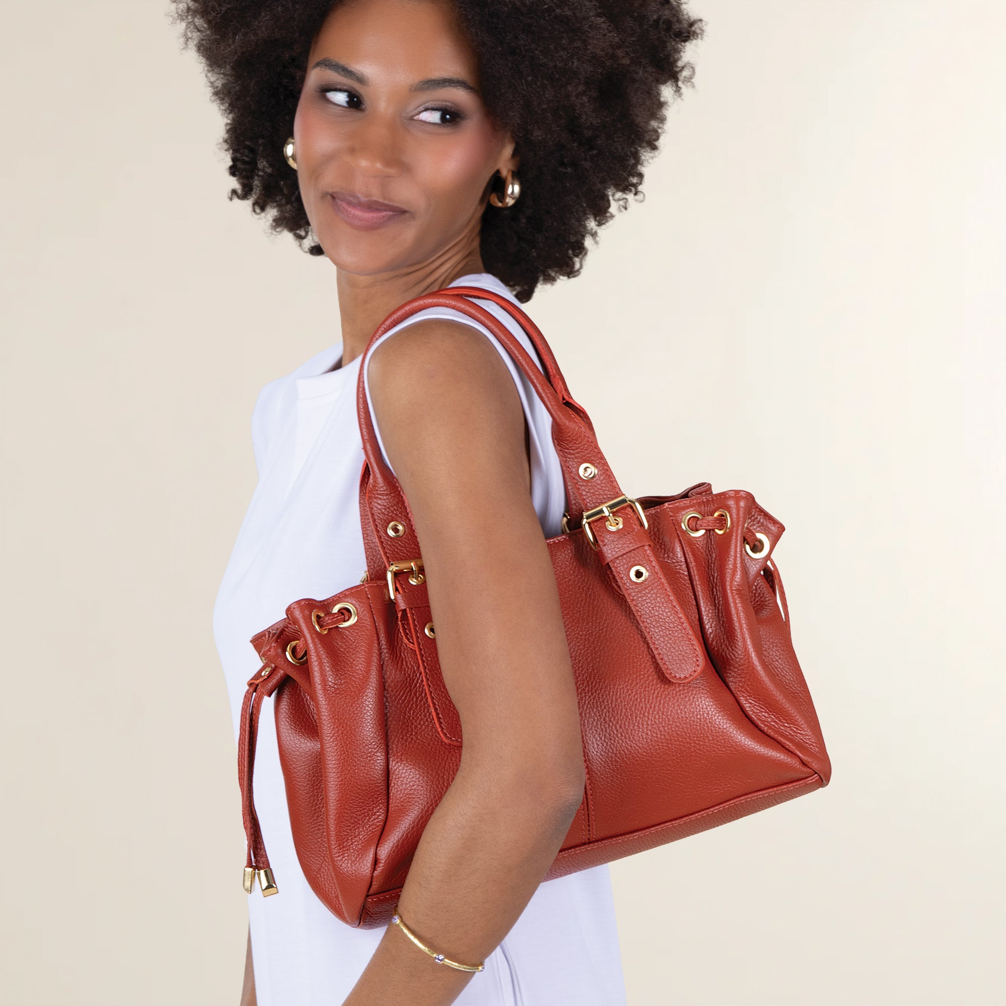Boccadasse Burnt Orange Italian Leather Satchel