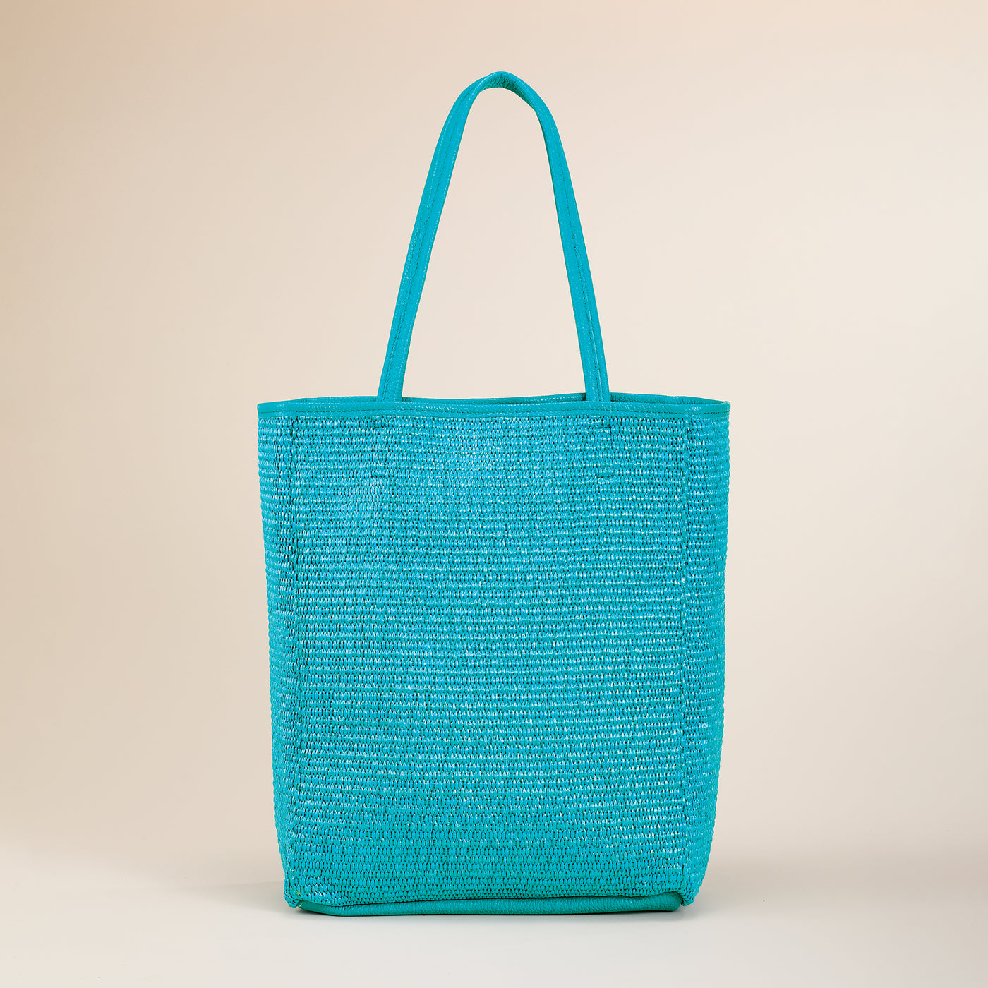 Francesca Teal Italian Straw & Leather Tote