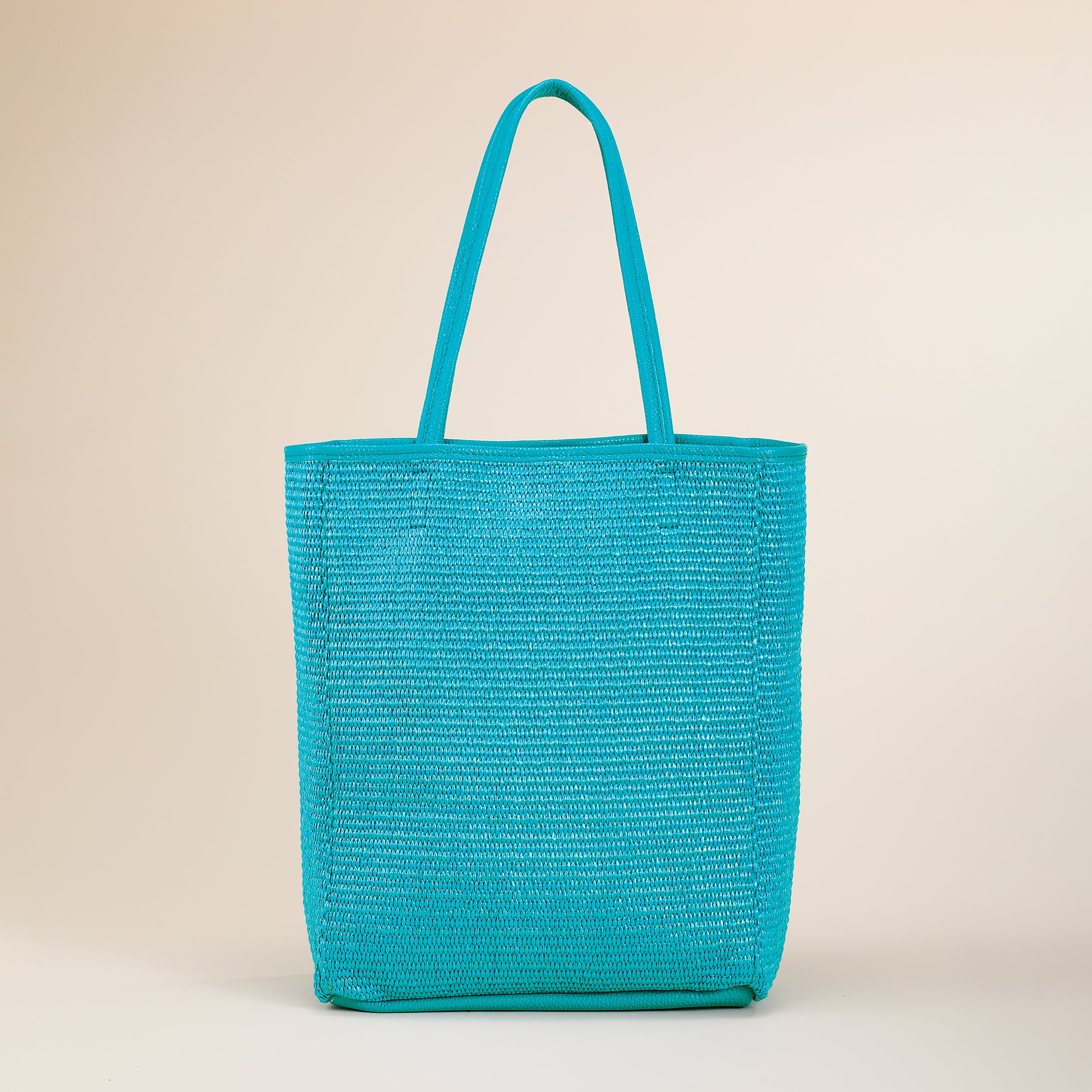 Francesca Teal Italian Straw & Leather Tote