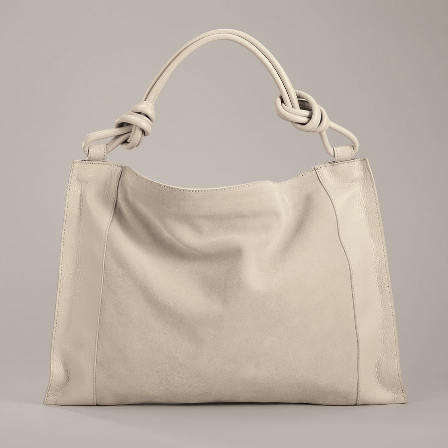 Camogli Ivory Italian Leather & Suede Satchel