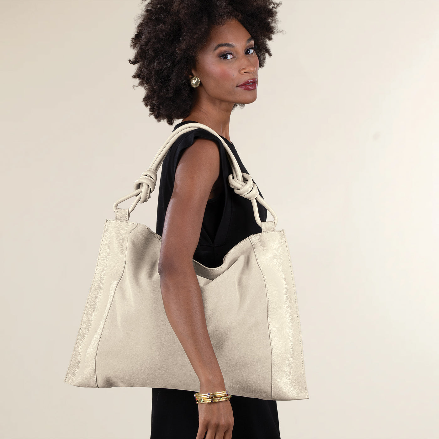 Camogli Ivory Italian Leather & Suede Satchel