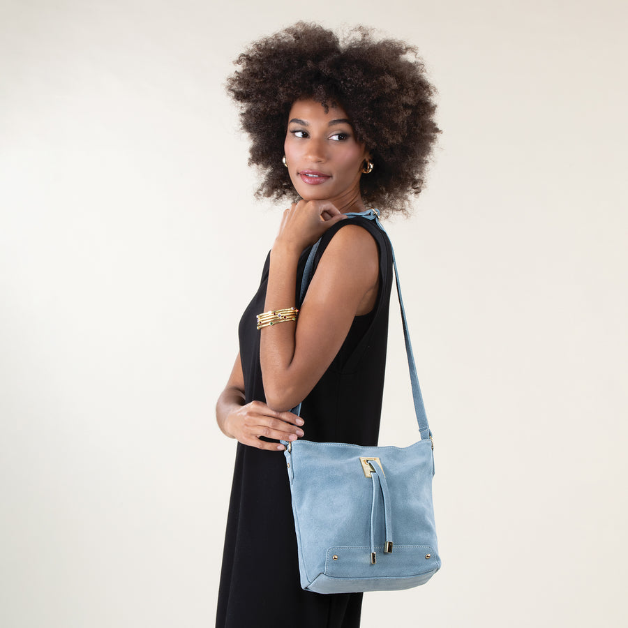 Andora Light Blue Italian Suede Crossbody