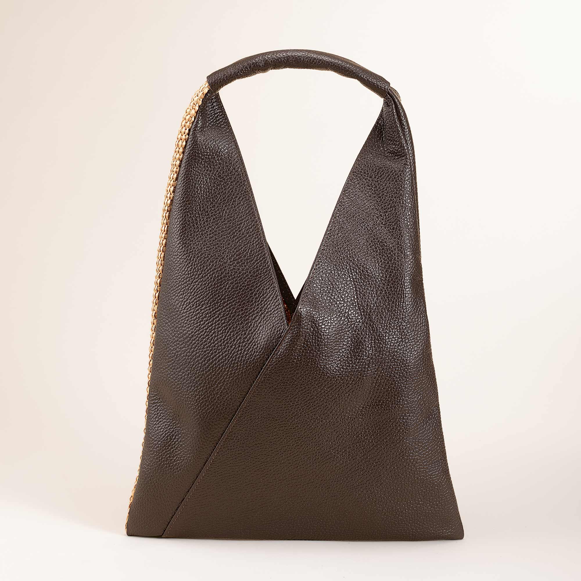 Milazzo Italian Brown Leather & Natural Straw Hobo Bag