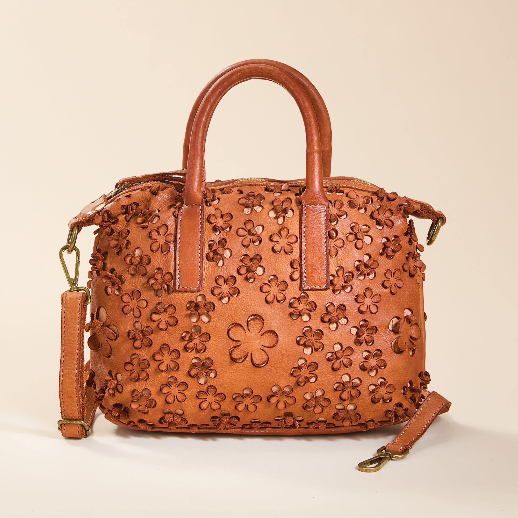 Isola Bella Italian Leather Floral Satchel