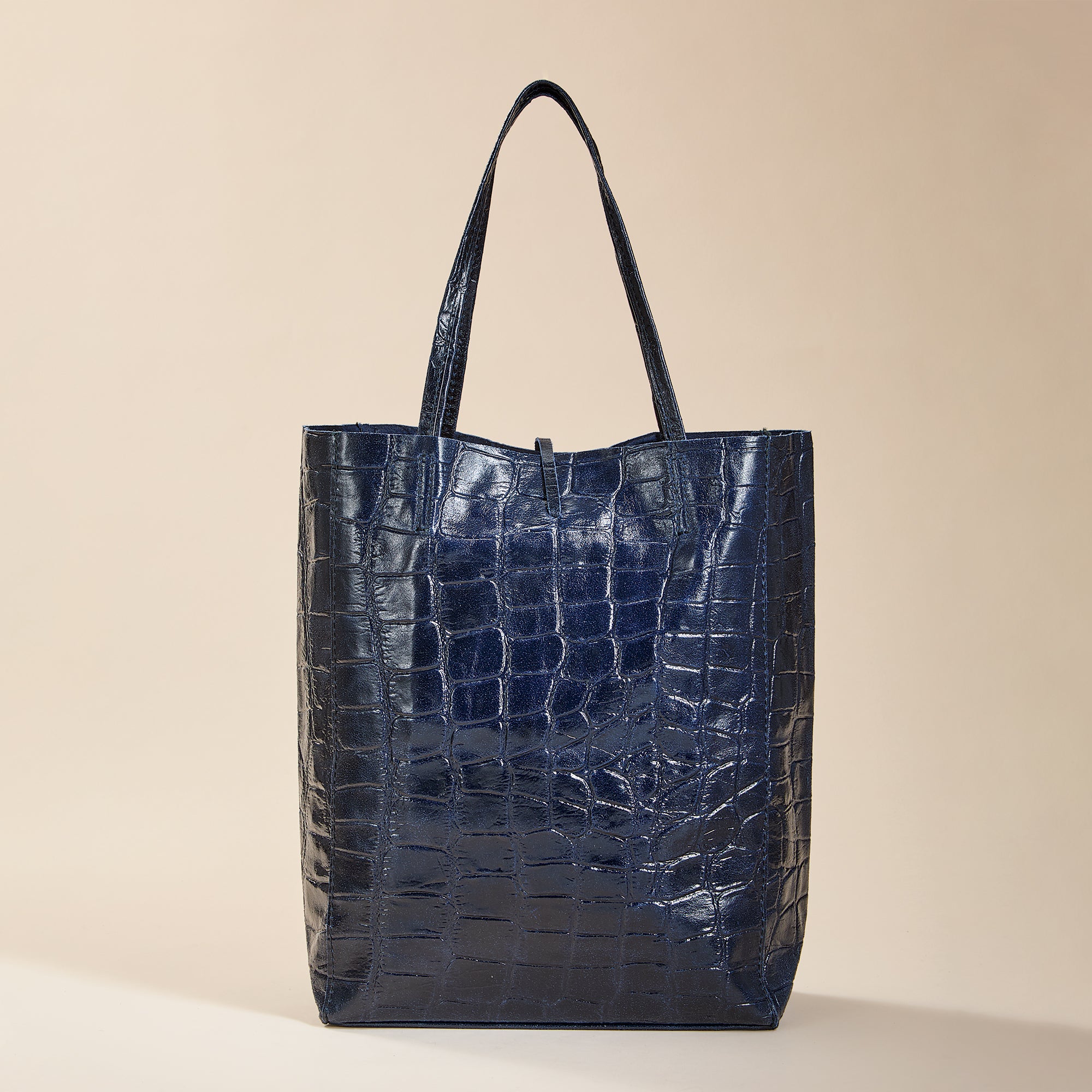 Francesca Navy Croco Italian Leather Tote