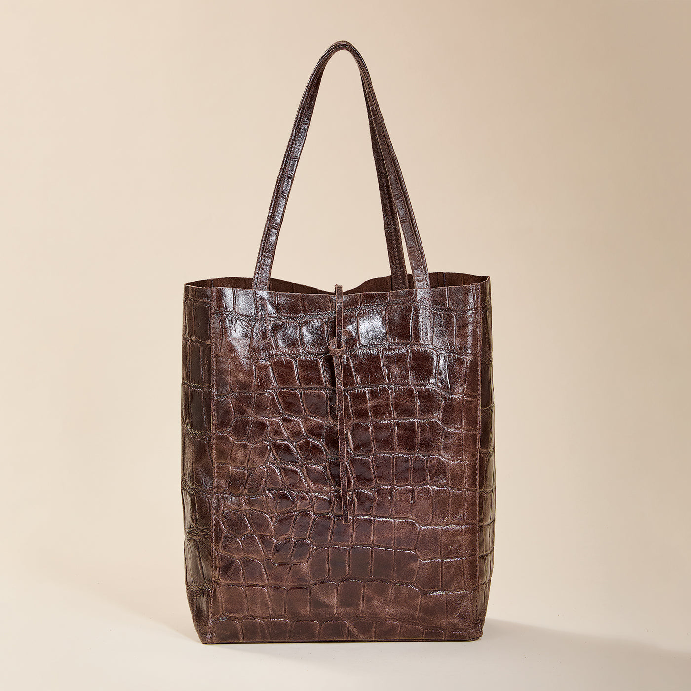 Francesca Chocolate Croco Italian Leather Tote