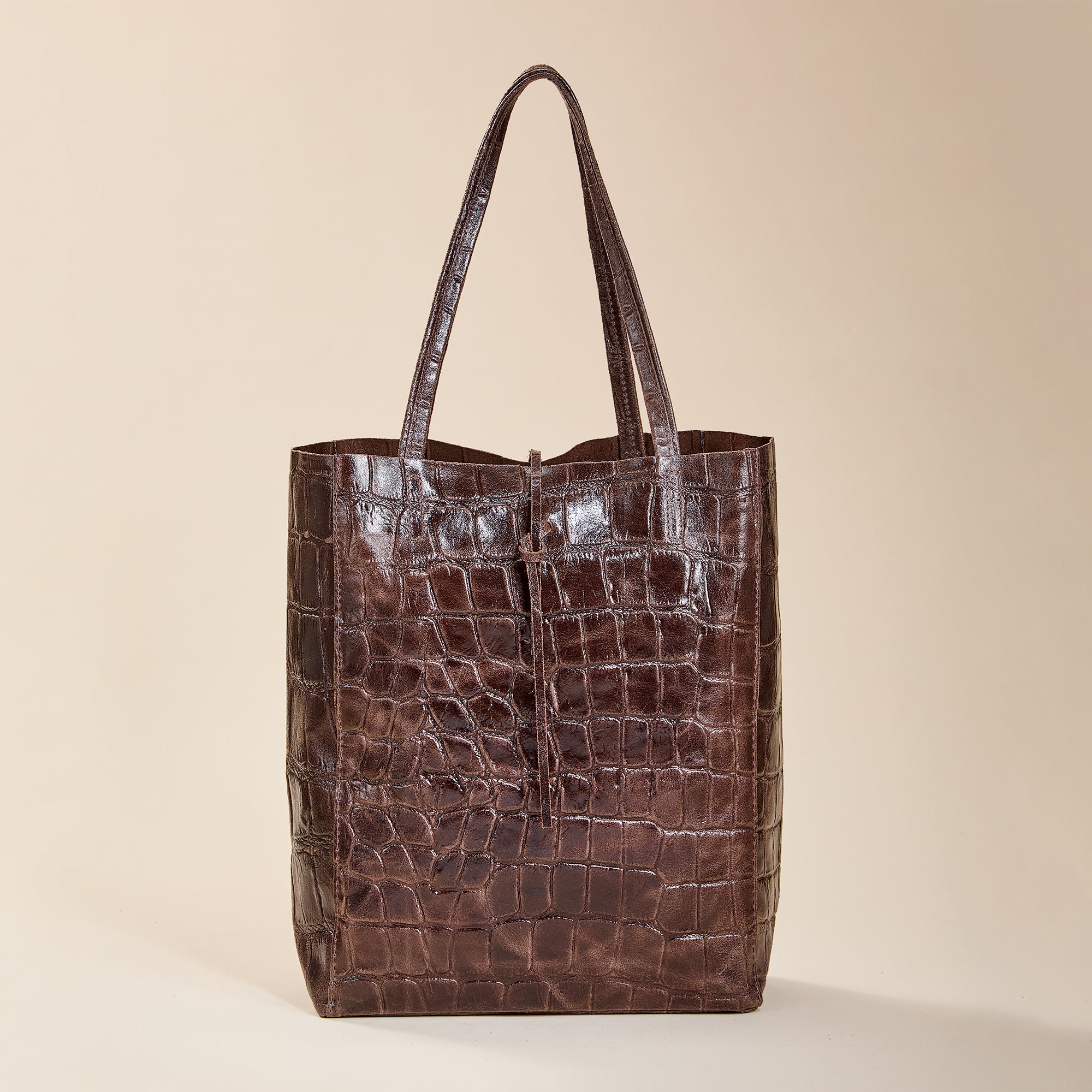 Francesca Chocolate Croco Italian Leather Tote