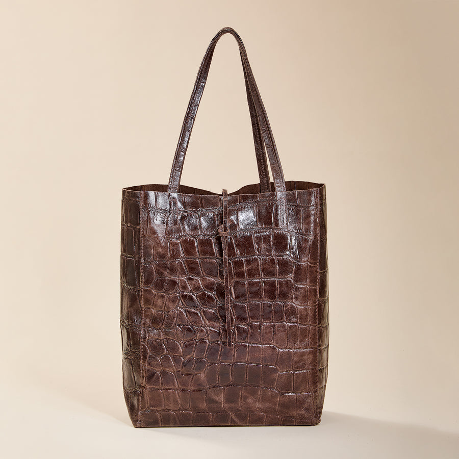 Francesca Chocolate Croco Italian Leather Tote
