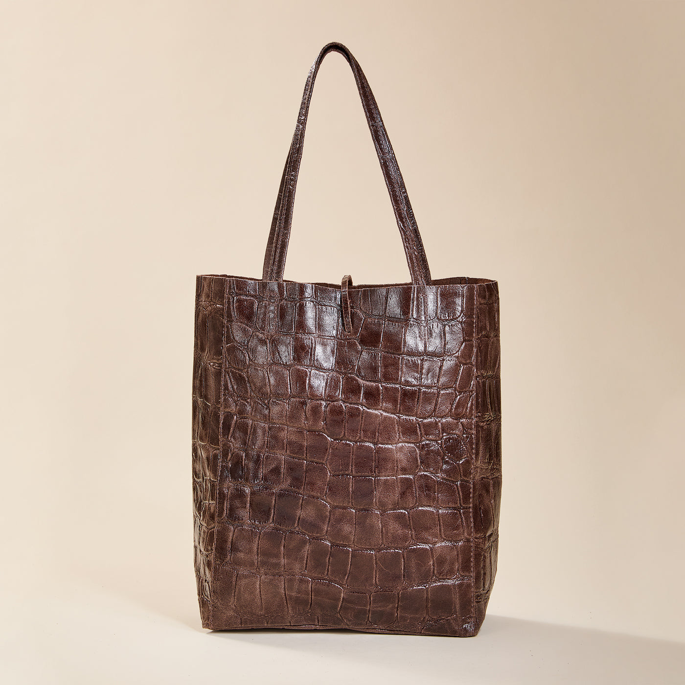 Francesca Chocolate Croco Italian Leather Tote