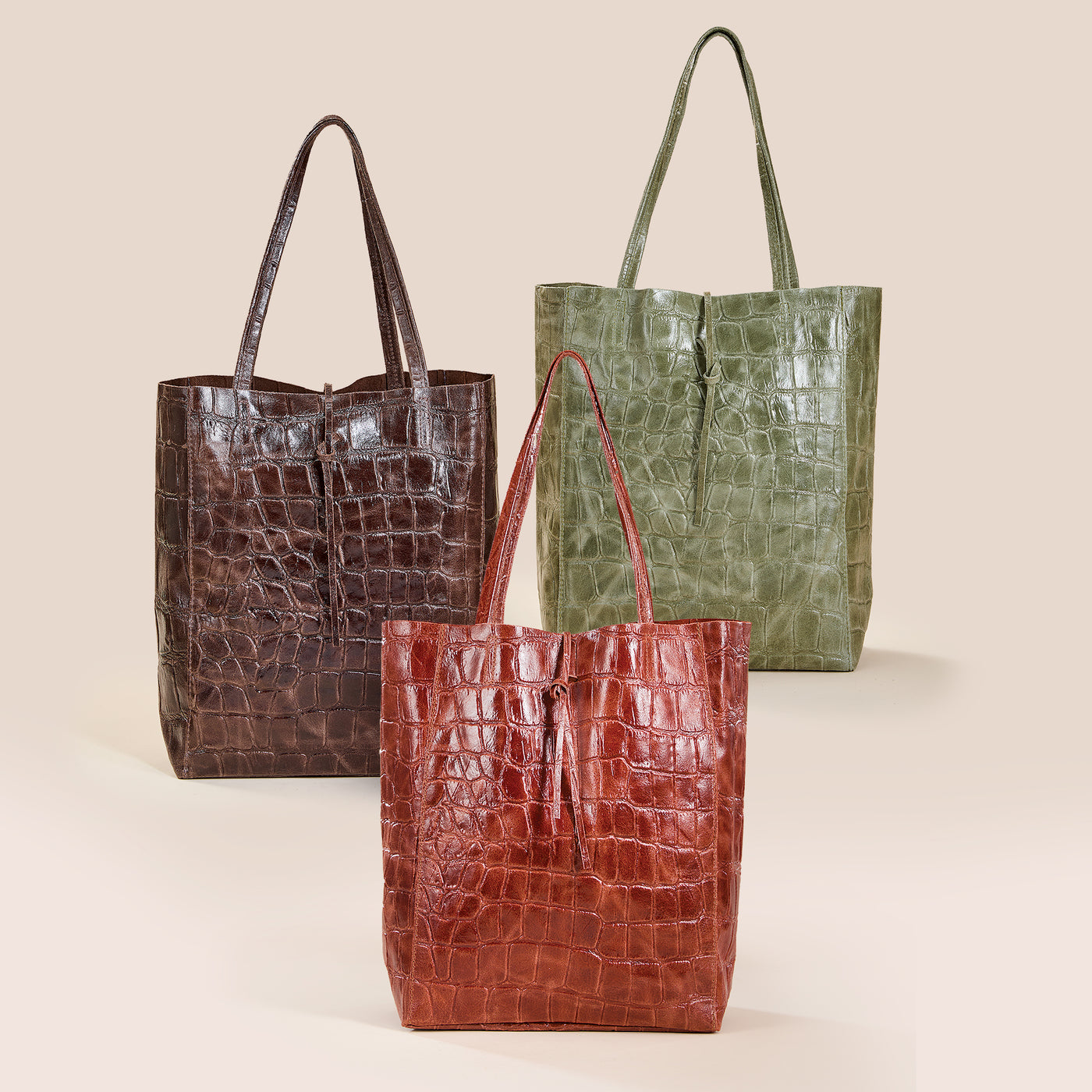 Francesca Chocolate Croco Italian Leather Tote