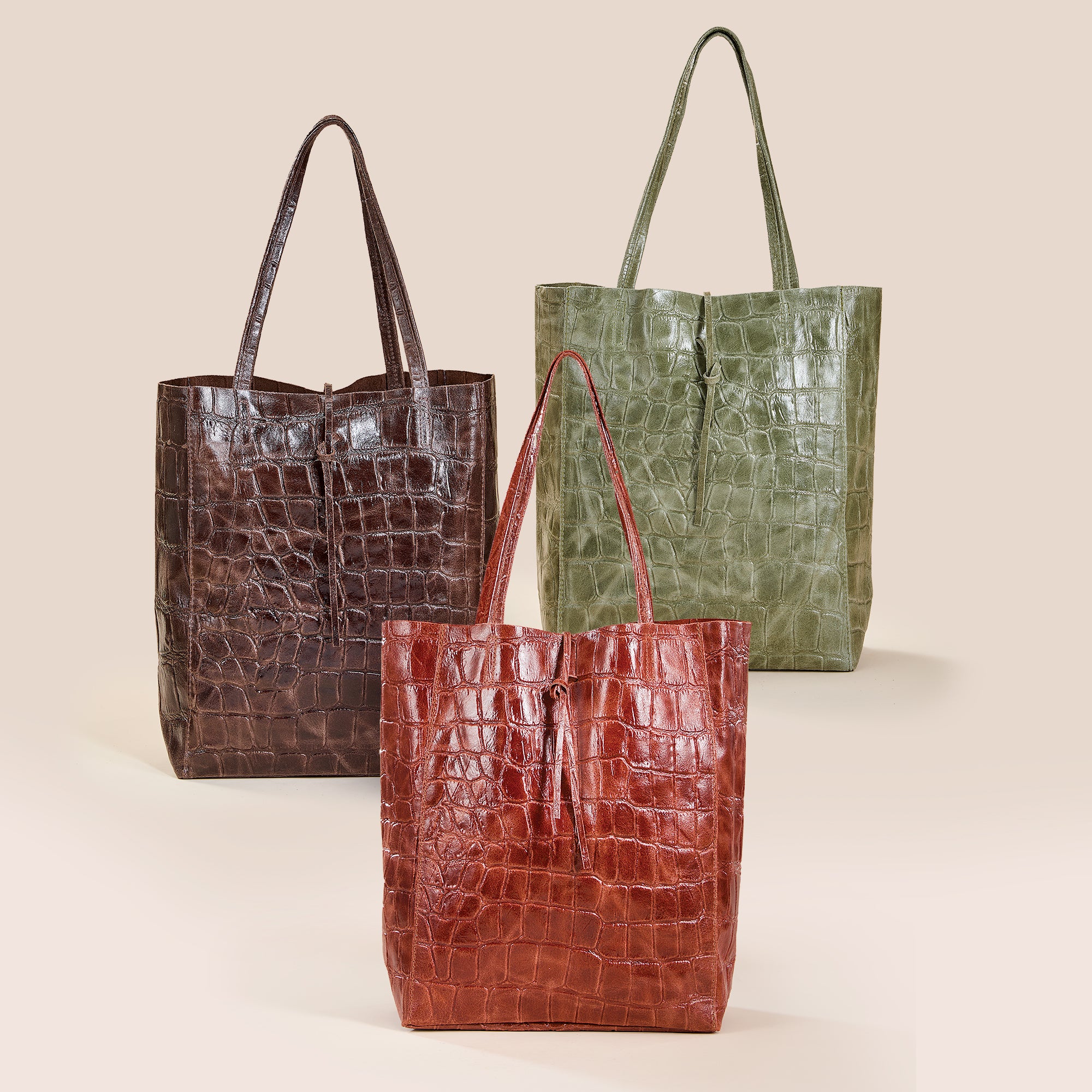 Francesca Chocolate Croco Italian Leather Tote