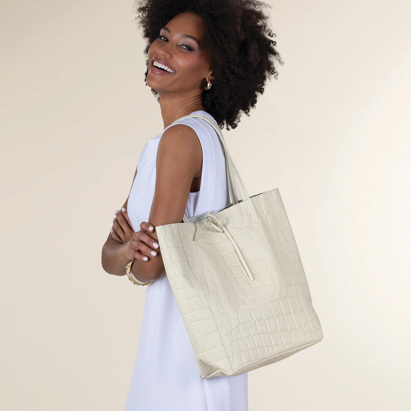 Francesca Latte Croco Italian Leather Tote