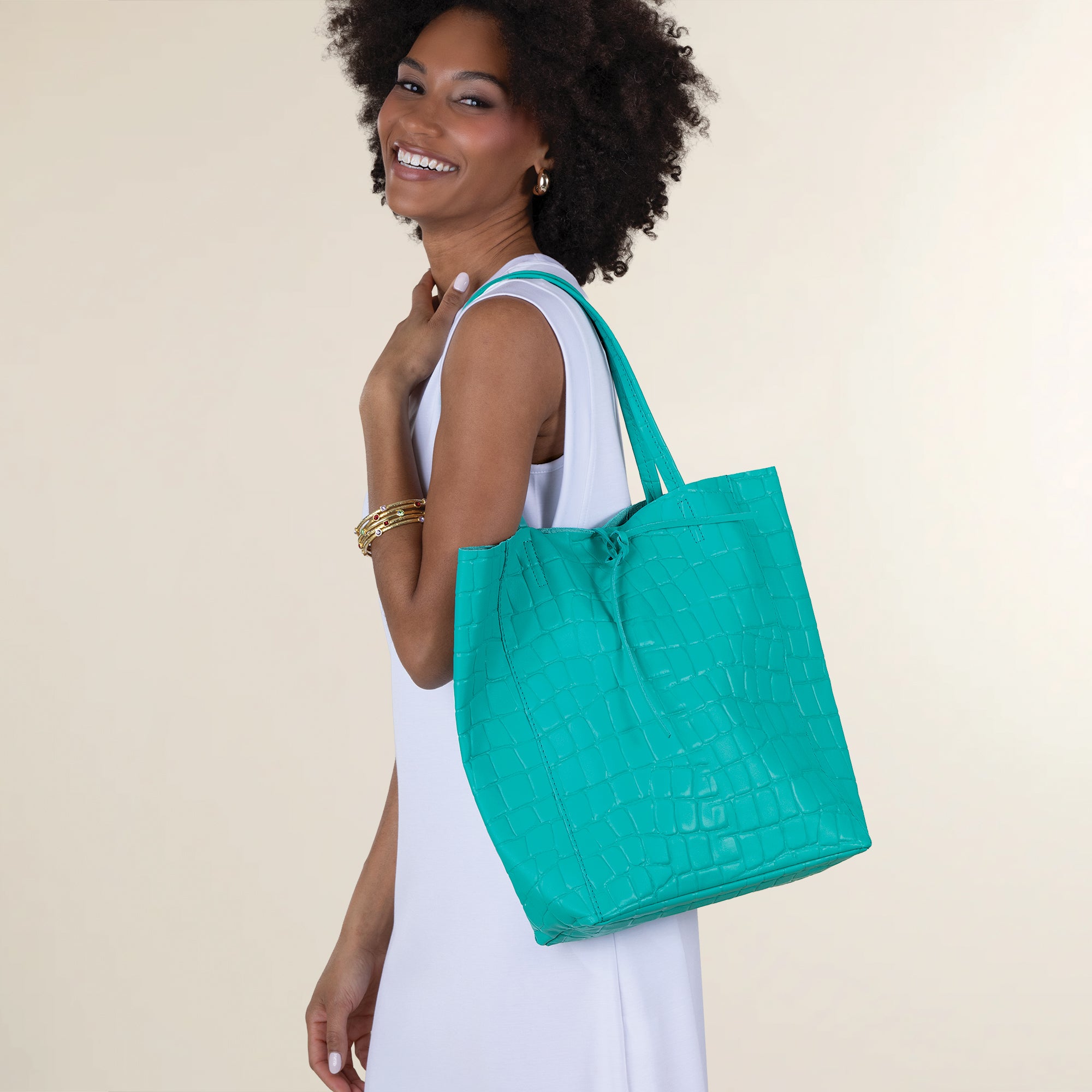 Francesca Aqua Croco Italian Leather Tote