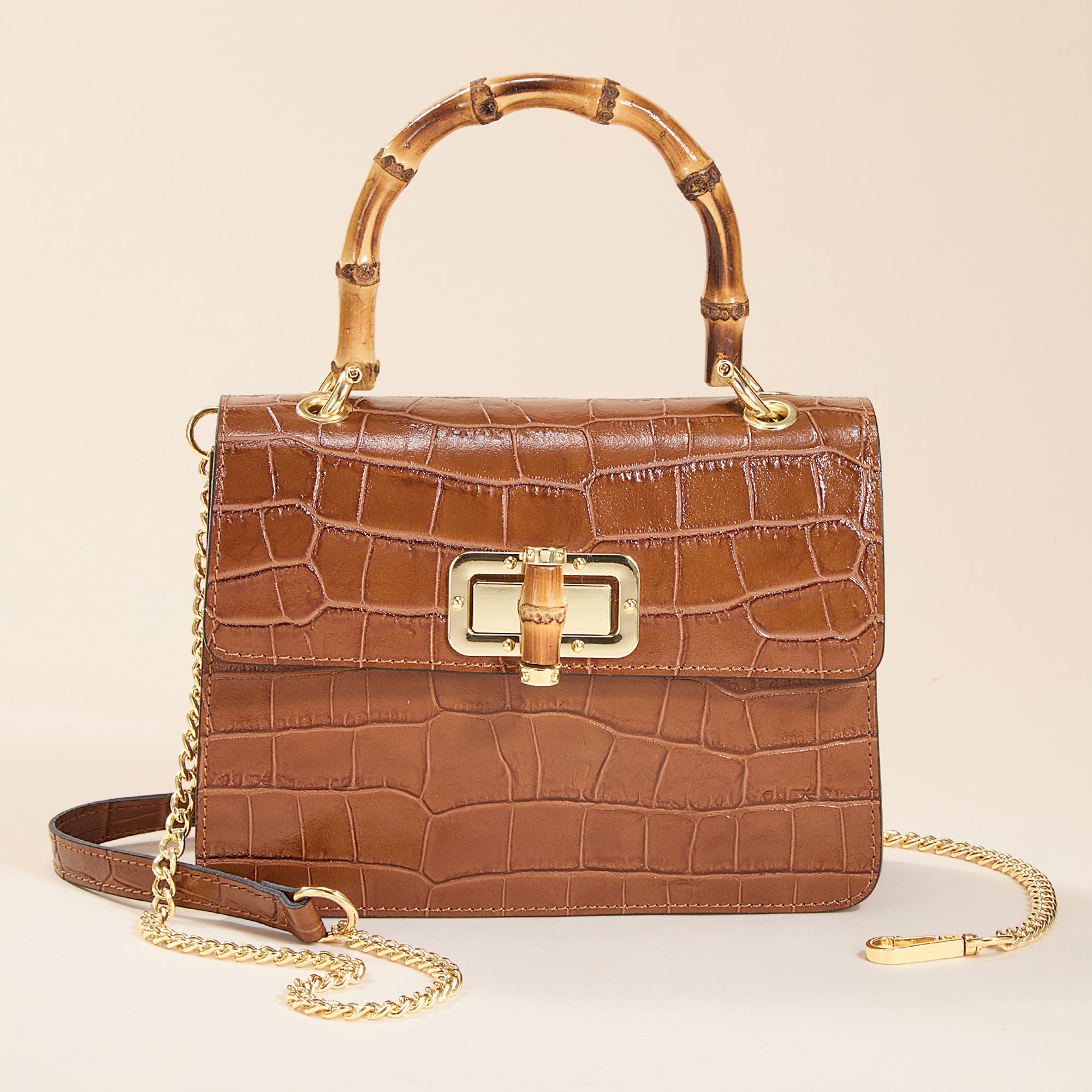 Corniglia Italian Croco Leather & Bamboo Mini Satchel