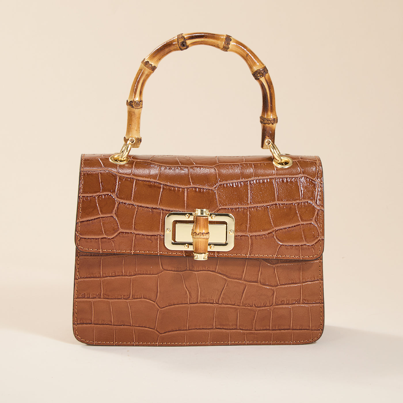 Corniglia Italian Croco Leather & Bamboo Mini Satchel