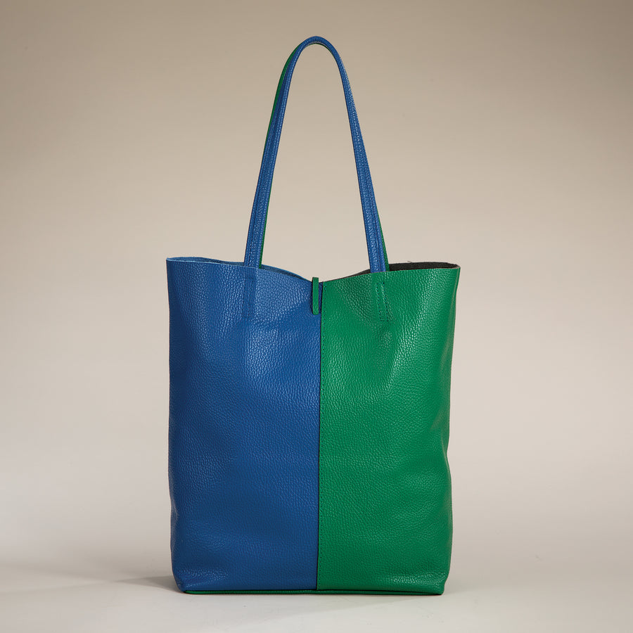 Francesca Green & Blue Split Panel Italian Leather Tote