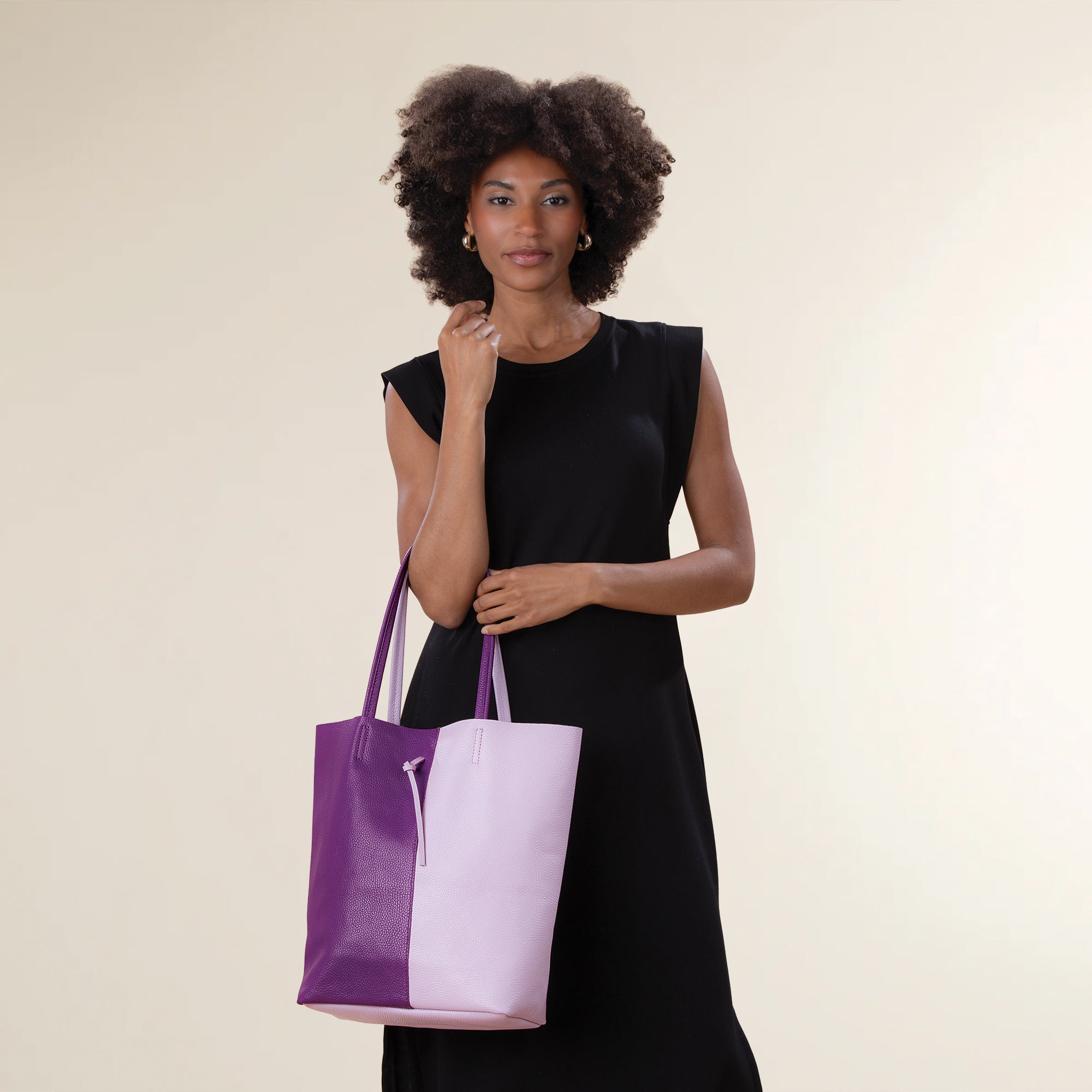 Francesca Purple & Lilac Split-Panel Italian Leather Tote