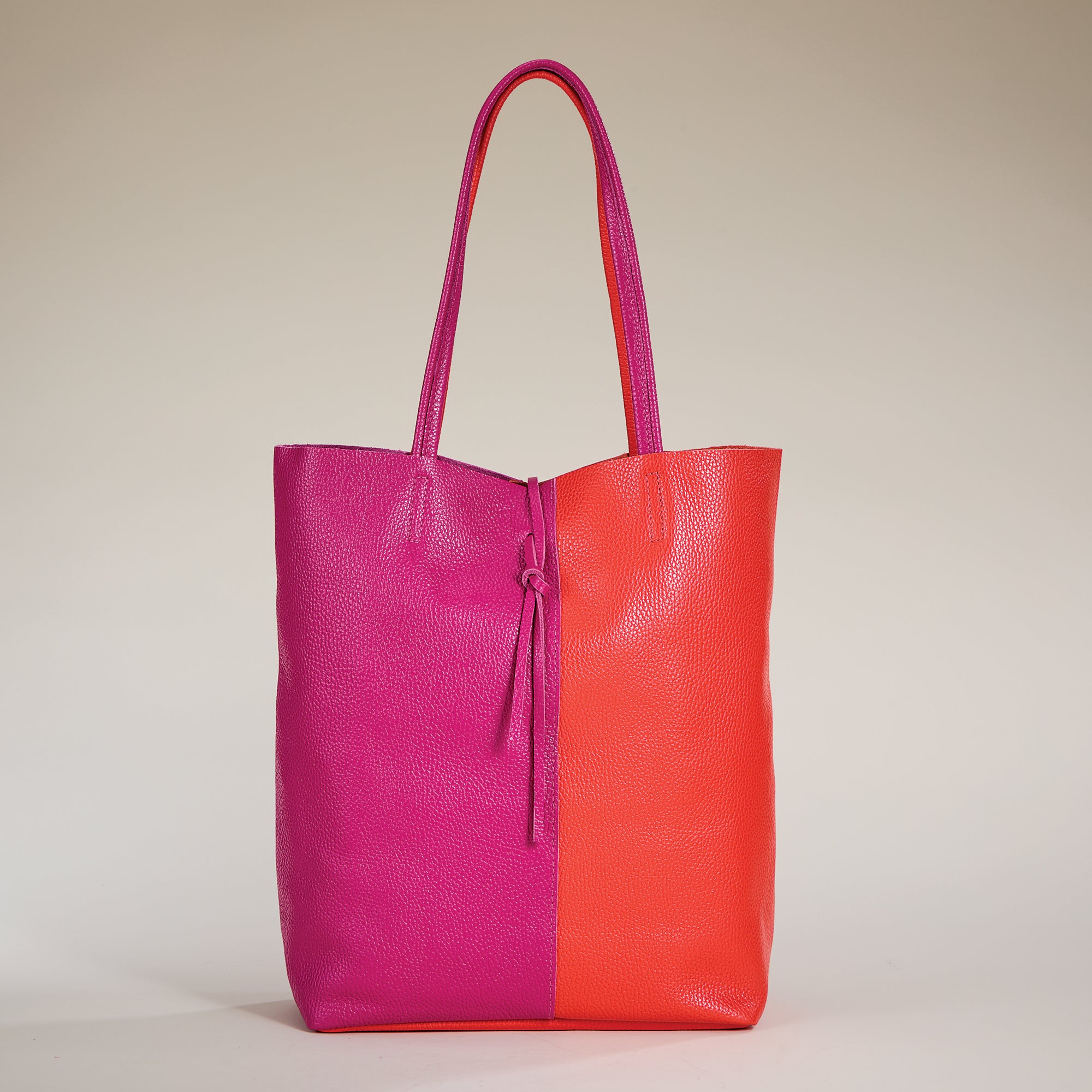 Francesca Pink & Orange Split Panel Italian Leather Tote